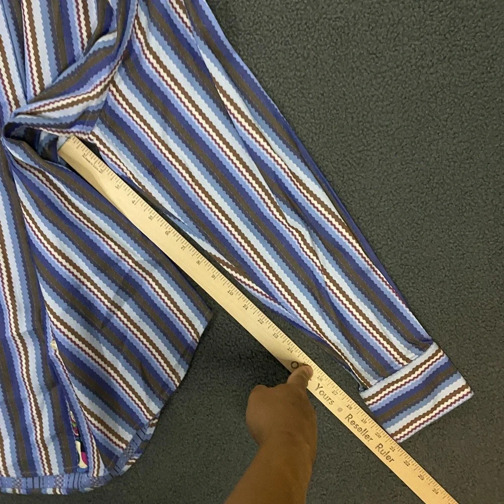 Robert Graham Shirt Mens Large Striped Contrast Flip Cuff MCM Retro Blue